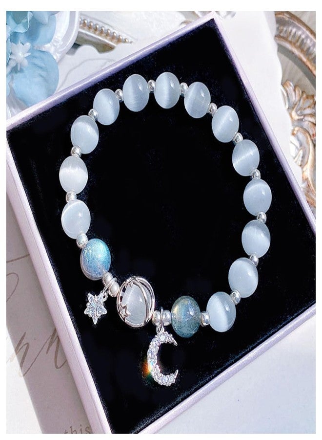 Aktully Crystal Healing Bracelets for Women Stars Moon Planet Bracelet Crystal Healing Beaded Bracelets Lucky Energy Chakra Beads Bracelet for Women (Grey) - Image 3
